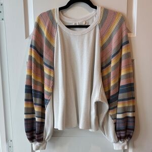 FREE PEOPLE Striped Balloon Sleeve Sweater
